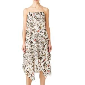 Jason Wu Dress Womens 4 Grey Painterly‎ Cream Floral Printed Midi Tiered Silk